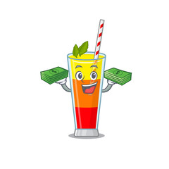 A wealthy tequila sunrise cocktail cartoon character with much money
