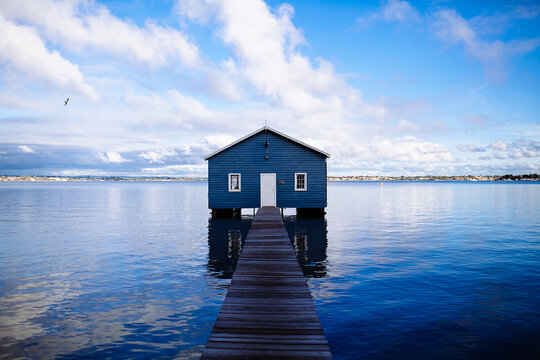 Side view of Crawley Edge Boatshed, a popular and well-recognized site in Perth, Western Australia.