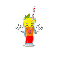 Funny tequila sunrise cocktail cartoon design with tongue out face