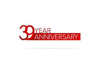 39 year anniversary, minimalist logo. jubilee, greeting card. Birthday invitation. year sign. Red space vector illustration on white background - Vector