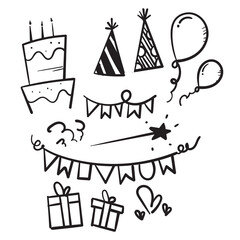 hand drawn doodle birthday element vector isolated