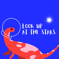 Dinosaur in the space vector illustration for kids in flat style