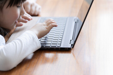 Fototapeta premium ノートパソコンを操作する女の子