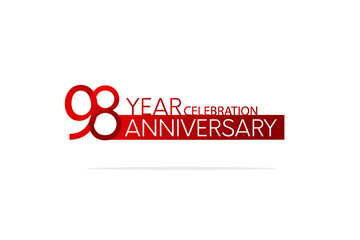 98 year anniversary, minimalist logo. jubilee, greeting card. Birthday invitation. year sign. Red space vector illustration on white background - Vector