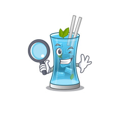 cartoon picture of blue hawai cocktail Detective using tools