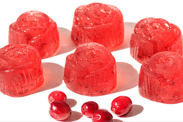 Useful natural product - jelly marmalade with cranberries isolated on a white background.