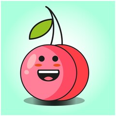 Obraz premium Cute cherry fruit emoticon cartoon mascot character design