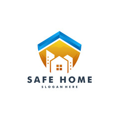 Home and shield logo template design vector illustration