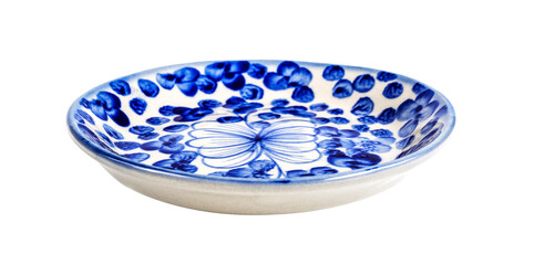 ceramic dish with blue patterns isolated on white