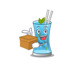 A cheerful blue hawai cocktail cartoon design concept having a box