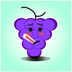 Cute grapes cartoon mascot character vector design