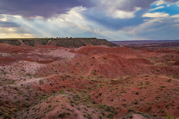 The sun begins to set over the Painted Desert of Petrified Forest National Park, Arizona