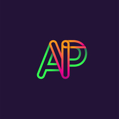 initial logo letter AP, linked outline rounded logo, colorful initial logo for business name and company identity.