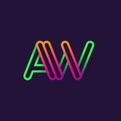 initial logo letter AW, linked outline rounded logo, colorful initial logo for business name and company identity.