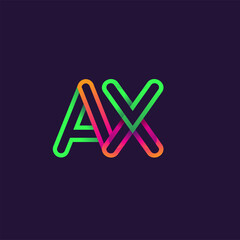 initial logo letter AX, linked outline rounded logo, colorful initial logo for business name and company identity.