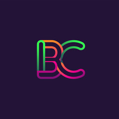 initial logo letter BC, linked outline rounded logo, colorful initial logo for business name and company identity.