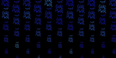 Dark BLUE vector texture with women's rights symbols.