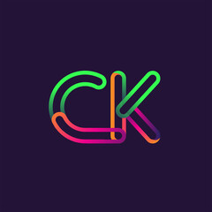 initial logo letter CK, linked outline rounded logo, colorful initial logo for business name and company identity.