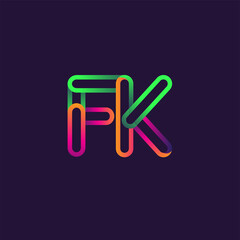 initial logo letter FK, linked outline rounded logo, colorful initial logo for business name and company identity.