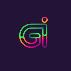 initial logo letter GI, linked outline rounded logo, colorful initial logo for business name and company identity.