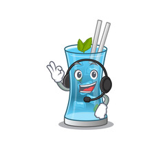 A stunning blue hawai cocktail mascot character concept wearing headphone