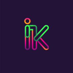 initial logo letter IK, linked outline rounded logo, colorful initial logo for business name and company identity.