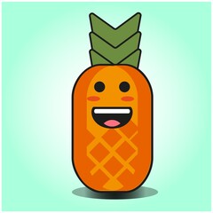 Cute Pineapple cartoon mascot gradient background character vector design