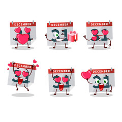 December 31th calendar cartoon character with love cute emoticon