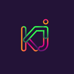 initial logo letter KJ, linked outline rounded logo, colorful initial logo for business name and company identity.