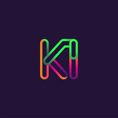 initial logo letter KI, linked outline rounded logo, colorful initial logo for business name and company identity.