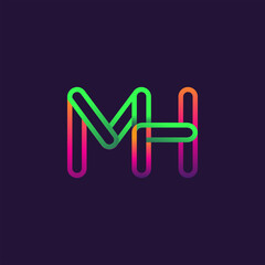 initial logo letter MH, linked outline rounded logo, colorful initial logo for business name and company identity.