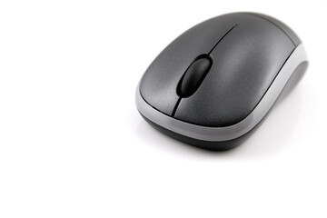 Side view of wireless computer mouse isolated with white background