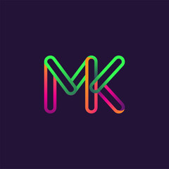 initial logo letter MK, linked outline rounded logo, colorful initial logo for business name and company identity.