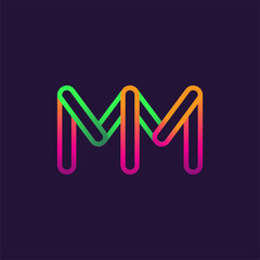 initial logo letter MM, linked outline rounded logo, colorful initial logo for business name and company identity.