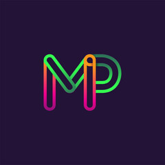 initial logo letter MP, linked outline rounded logo, colorful initial logo for business name and company identity.