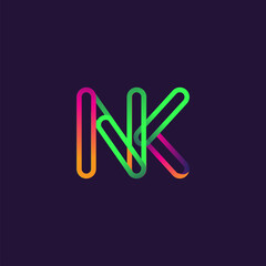 Obraz premium initial logo letter NK, linked outline rounded logo, colorful initial logo for business name and company identity.