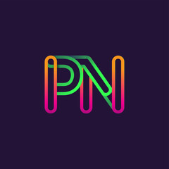 initial logo letter PN, linked outline rounded logo, colorful initial logo for business name and company identity.
