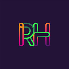 initial logo letter RH, linked outline rounded logo, colorful initial logo for business name and company identity.