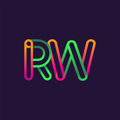 initial logo letter RW, linked outline rounded logo, colorful initial logo for business name and company identity.