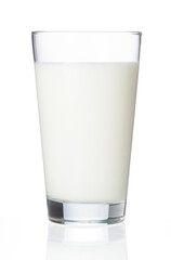 Milk in a glass placed on a white background.