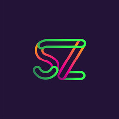 initial logo letter SZ, linked outline rounded logo, colorful initial logo for business name and company identity.