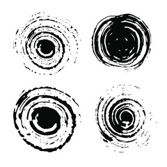 Collection of different ink brush strokes. Round freehand drawings.Ink spots, grungy painted circles. Artistic design elements. Vector paintbrush set.