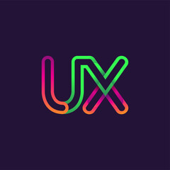 initial logo letter UX, linked outline rounded logo, colorful initial logo for business name and company identity.