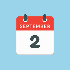 Calendar icon day 2 September, template date days