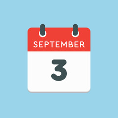 Fototapeta premium Calendar icon day 3 September, template date days