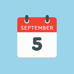 Calendar icon day 5 September, template date days