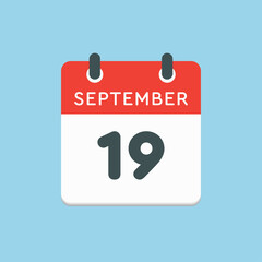 Calendar icon day 19 September, template date days