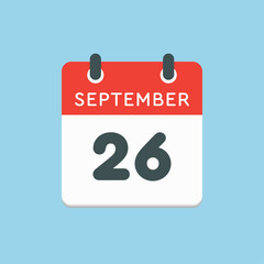 Calendar icon day 26 September, template date days