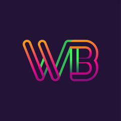 initial logo letter WB, linked outline rounded logo, colorful initial logo for business name and company identity.