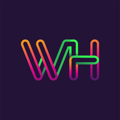 initial logo letter WH, linked outline rounded logo, colorful initial logo for business name and company identity.